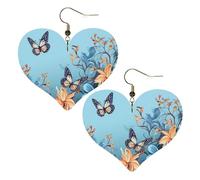 Blue butterfly floral Leather Earrings for Women Heart Earring Lightweight Dangle Earrings Jewelry Gifts, One Size, No Gemstone