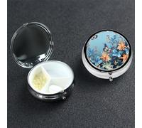 Blue Butterfly Floral Pill Box with Mirror 3 Compartment Decorative Pill Case for Purse or Pocket Small Round Pill Organizer Weekly Metal Medicine Tablet Vitamin Holder Travel Gift