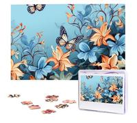 Blue Butterfly Floral Wooden Puzzles 1000 Pieces Personalized Jigsaw Puzzle For Adults Interesting Custom Photo Puzzles Gift For Holiday Birthday Wedding Anniversay