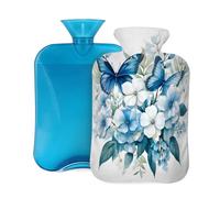 Blue Butterfly Flowers Hot Water Bottle with Cover, 2L Large Capacity Hot Water Bag for Hot Cold Compress, Hand Feet Warmer, Neck Shoulder Pain Relief