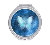 Blue Butterfly Galaxy Stars Universe Paint Folding Make Up Mirror, Compact 2X/1X Magnification Mirror, Women Portable Travel Makeup Mirror 2.4 x 2.4 inch