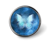 Blue Butterfly Galaxy Stars Universe Paint Round Brooch Pin, Unisex Smooth Surface Lapel Tie Pin, Lightweight Badge Jewelry Crafts Decor for Costume Accessory Men Women