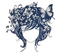 Blue Butterfly Girl - Cross Stitch Kit - 44 x 43 cm - Single Blue Colour - 14 cn AIDA Fabric