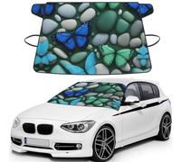 Blue Butterfly Green Butterfly And Stone Print Car Windshield Sun Shade, Oxford Winter Windshield Cover For Snow Ice Uv Secure For All-Season