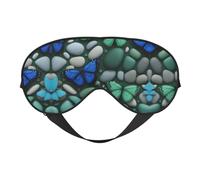 Blue Butterfly Green Butterfly and Stone Print Soft Eye Mask â€“ Comfortable Sleep with Adjustable, Elastic Nighttime Shade for Travel, Meditation