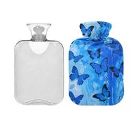 Blue Butterfly hot Bottle Water Bag with Soft Cover 2L hot Compress for Tummy Warmer Arthritis Bolsa de agua Caliente para el Dolor