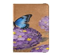 Blue Butterfly Hydrangea Pattern Leather Passport and Vaccine Card Wallet Combo Travel Documents Organizer Protector Passport Holder for Women and Men Waterproof
