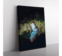 Blue Butterfly In Abstract Modern Canvas Wall Art Print Ready to Hang, Framed Picture for Living Room Bedroom Home Office Décor, 76x50 cm (30x20 Inch)