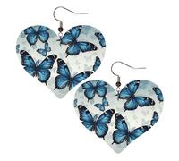 Blue Butterfly Leather Earrings for Women Heart Earring Lightweight Dangle Earrings Jewelry Gifts