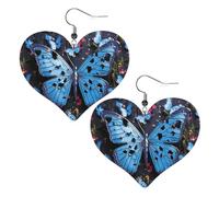 Blue butterfly Leather Earrings for Women Heart Earring Lightweight Dangle Earrings Jewelry Gifts