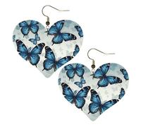 Blue Butterfly Leather Earrings for Women Heart Earring Lightweight Dangle Earrings Jewelry Gifts, One Size, No Gemstone