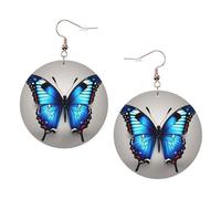 Blue Butterfly Leather Round Earrings Daily Accessories Working At Work Women'S Fashion