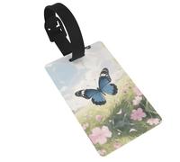 Blue Butterfly Luggage Tags for Suitcases, PVC Suitcase Tag with Secure Strap Suitcase Identifier with Privacy Name Card for Travel Bag Tags Personalized Baggage Tag for Women Men