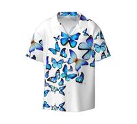 Blue Butterfly Men's Hawaiian Shirt Short Sleeves Button Down Summer Beach Casual Shirts