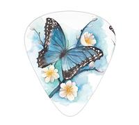 Blue Butterfly On Blossom Flower 12-Pack Guitar Picks Set â€“ Unique Single-Sided Printed Picks With Abs Material For Acoustic, Electric Guitars & Ukuleles