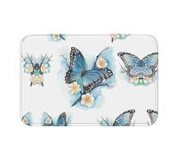 Blue Butterfly On Blossom Flower Crystal Velvet Lock Edge Floor Mat 40x60, Non Slip, Easy To Clean, Comfortable Foot Feel