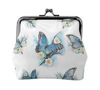 Blue Butterfly On Blossom Flower Print Charm and Versatile Coin Purse Exquisite Waterproof Kiss Lock Wallet for Keys Cards