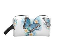 Blue Butterfly On Blossom Flower print Fashionable Travel Storage Bag, Portable Toiletry Bag Large Capacity Organizer