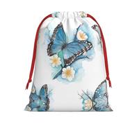 Blue Butterfly On Blossom Flower Print Practical Drawstring Gift Travel Pouches Men Women Multiple Occasion Daily Carry