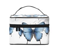 Blue Butterfly On Blossom Flower -Print Waterproof Cosmetic Bag for Travel & Gym - Large Makeup Organizer Compartments, Premium Twill Fabric, Leak-Proof Design