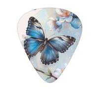 Blue Butterfly On Blossom Flower Printed Guitar Picks 12-Piece Set - Comfortable, Versatile Plectrum for All Guitar Styles & Players