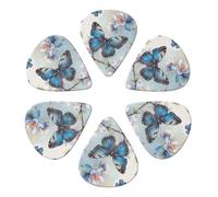 Blue Butterfly On Blossom Flower Printed Guitar Picks 6-Pack with Holder - 0.46mm Funny Guitar Picks for Acoustic Guitar, Electric Guitar, Bass Guitar