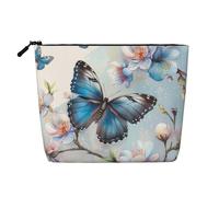 Blue Butterfly On Blossom Flower Printed Travel Makeup Bag Imitation Linen Cosmetic Bags Waterproof Cosmetic Case Organizer for Women