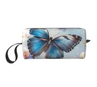 Blue Butterfly On Blossom Flower Printed Travel Makeup Bag Portable Cosmetic Bag Makeup Case Toiletry Handbag Organiser for Women