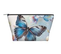 Blue Butterfly On Blossom Flower Printed Travel Makeup Bag Trapeze Cosmetic Bag Makeup Case Toiletry Bag Organiser for Women