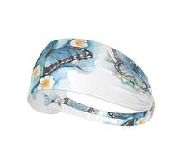 Blue Butterfly On Blossom Flower Printing Adjustable Sports Elastic Exercise Headband-Soft, Breathable, Ideal For Football, Gym, Cycling