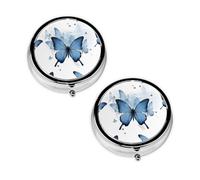 Blue Butterfly On Blossom Flowers Print Pill Box 3 Compartment Medicine Pill Case,Portable for Pocket Or Purse Pill Organizer Decorative Metal Medicine Vitamin Organizer Unique Gift