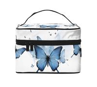Blue Butterfly On Blossom Flowers -Print Waterproof Cosmetic Bag for Travel & Gym - Large Makeup Organizer Compartments, Premium Twill Fabric, Leak-Proof Design