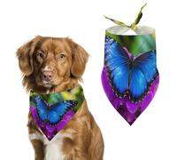 Blue Butterfly on Flower Funny Dog Bandanas Adjustable Pet Neckerchief Summer Triangle Scarf for Small Medium Large Pets