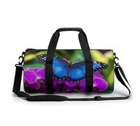Blue Butterfly on Flower Sport Gym Bag with Double Zipper Lightweight Travel Duffle Bags Weekender Overnight Backpack