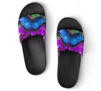Blue Butterfly on Flower Unisex Summer Sliders Waterproof Beach Slippers Lightweight Anti Slip House Shoes