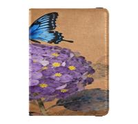 Blue Butterfly on Purple Hydrangea Leather Passport and Vaccine Card Wallet Combo Travel Passport Wallet Passport Holder for Men and Women Waterproof