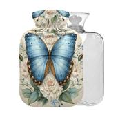 Blue Butterfly Pattern Hot Water Bottle with Cover 2L Large Warm Water Bag for Pain Relief Cramps
