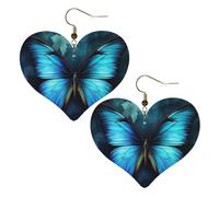 Blue Butterfly Pattern Leather Earrings for Women Heart Dangle Earrings Lightweight Drop Earring Jewelry Gift