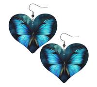 Blue Butterfly Pattern Leather Earrings for Women Heart Dangle Earrings Lightweight Drop Earring Jewelry Gift