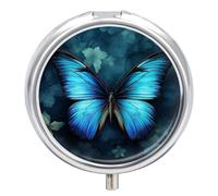 Blue Butterfly Pattern Pill Box-3 Compartment Small Pill Case Travel Pill Box for Purse & Pocket Portable Daily Pill Organizer to Hold Supplements Vitamins