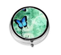 Blue Butterfly Pattern Print Personalised Portable Pillbox with,Mini Pillbox Compact and Convenient Pill Organiser for Storing and Organising Pills
