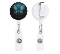 Blue Butterfly Pattern Retractable Badge Reel - Personalized ID Name Badge Holder with Lanyard Cute Badges Reel Holder Round Nurse Doctor Name Tag Badges Clip for Work