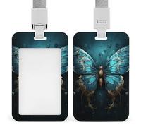 Blue Butterfly Pattern Retractable ID Badge Holder with Lanyard - Vertical Badge Reel,Keychain Clip,Name Tag Id Card Holder Protector for Nurse Officer Teacher Security Staff Women Men