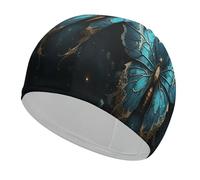 Blue Butterfly Pattern Swim Cap for Women Men Swimming Hat Bath Waterproof Pool Caps for Long Thick Curly Hair