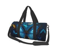 Blue Butterfly Pattern Travel Duffel Bag Sports Gym Bag, Lightweight Overnight Weekender Bag With Shoes Compartment Yoga Gym Sports Bag For Men Women