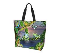 Blue Butterfly Pattern Women Tote Bag,Casual Tote'S Handbag Big Capacity Shoulder Bag Crossbody Bag, Many Frogs Sing on the Branches Summer Butterflies Lake Water, One Size