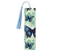 Blue Butterfly Pattern Wooden Bookmark 5pcs for Book Lovers,DIY Wood Craft Bookmarks with Colorful Tassels Wooden Gift Tags Labels Ornaments Unusual Gift for Men Women