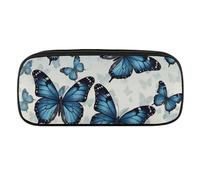 Blue Butterfly Pencil Case Waterproof Leather Pencil Pouch Multi-purpose Aesthetic Makeup Bag Cute Pen Bag Large Cosmetic Bag for Office Stationery, Travel