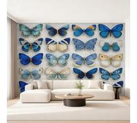 Blue Butterfly Photo Wallpaper, Butterfly Flying Insect Wallpaper Mural, 400x280cm Wall Paper for Bedroom Living Room, Non-Woven Wall Mural Room Decor EL&D74