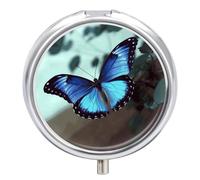 Blue Butterfly Pill Box, 3 Compartment Small Pill Case Waterproof Travel Pill Organizer for Pocket Or Purse Portable Mini Medicine Tablet Vitamin Holder Pill Case